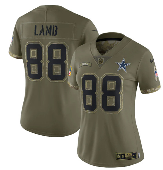Women's Dallas Cowboys #88 CeeDee Lamb 2022 Olive Salute To Service Limited Stitched Jersey(Run Small)